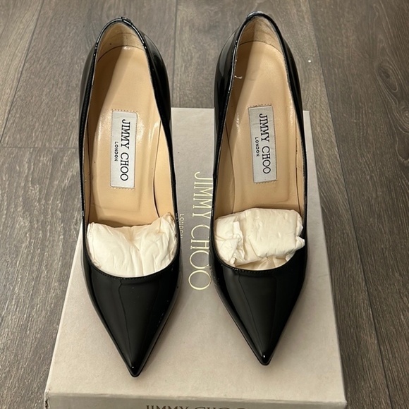Jimmy Choo Anouk 120 Patent Leather Pumps Stiletto Heels Point Toe Black Size 36 - Picture 2 of 13